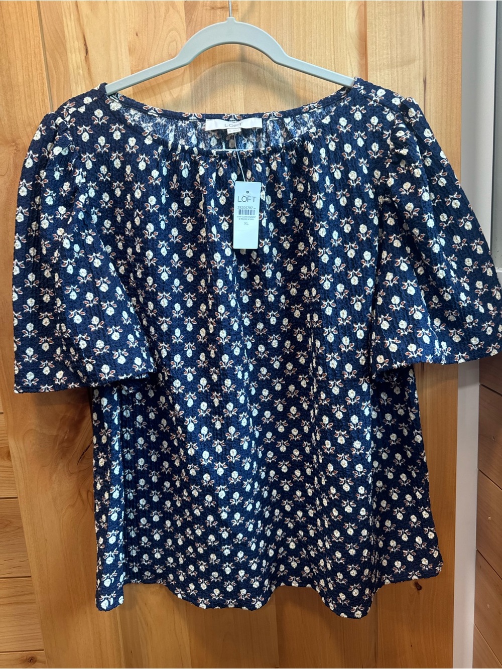 LOFT Navy Blue Floral Puff-Sleeve Tunic